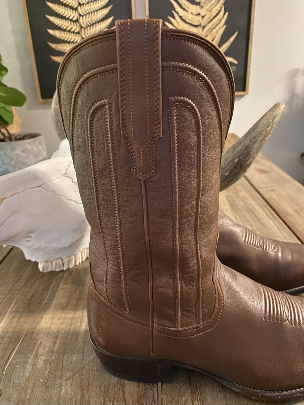 Tecovas Mens Calf Leather Square Toe Western Cowboy Boots 13EE Chestnut Brown - Picture 6 of 10